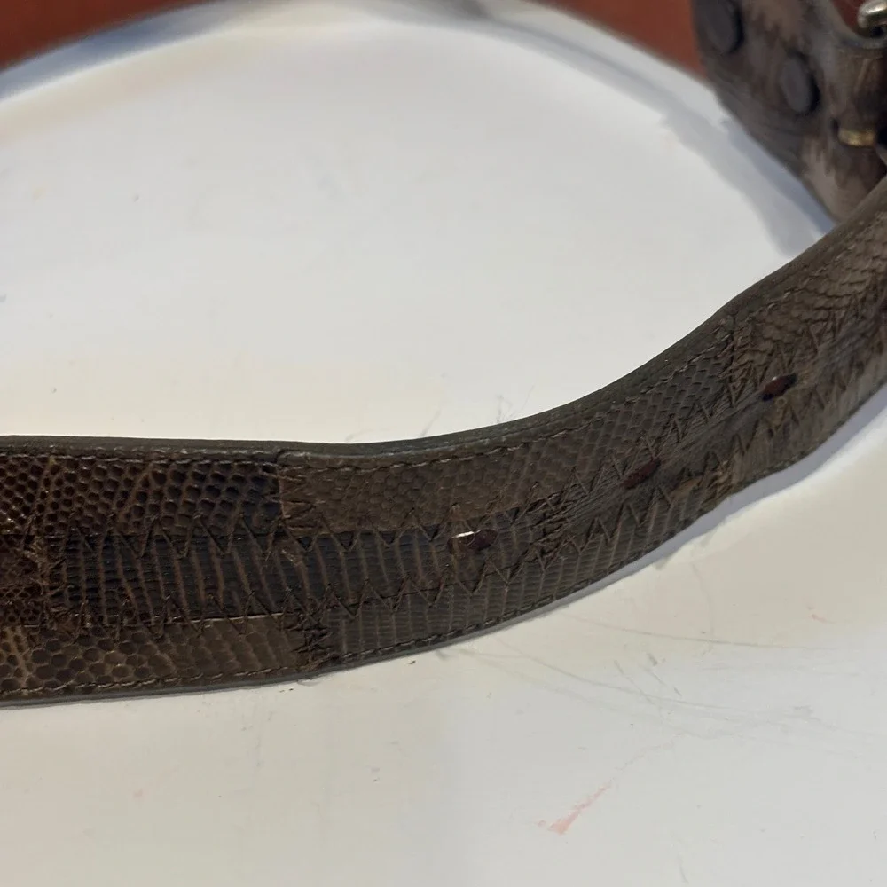 Tony Lama 20547B Mens Brown Lizard Skin Inlay Leather Western Belt Size 30 USA